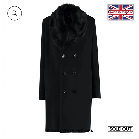 Double Breasted Wool Coat with Faux fur Collar in Black, size Small. Brand New! - Picture 3 of 11